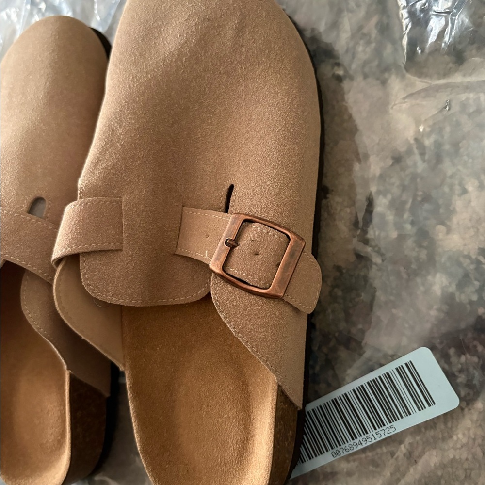 Suede Slip-On Clog Mules in Taupe - Picture 2 of 3